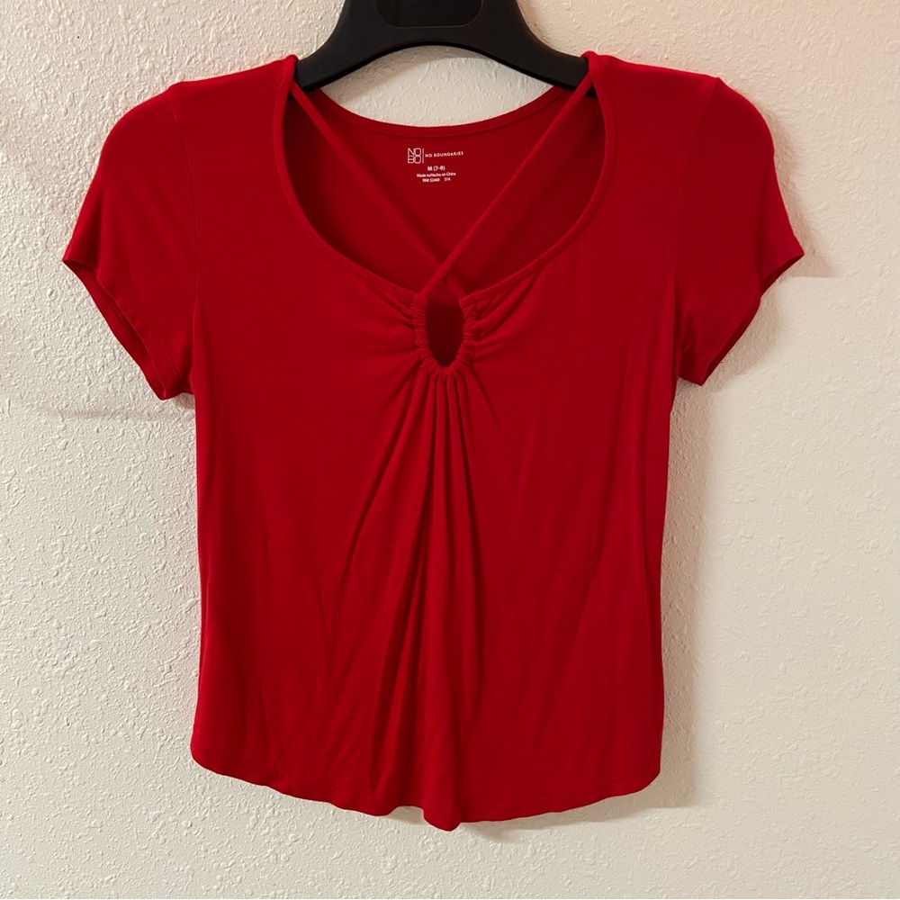No Boundaries Y2K Red Short Sleeve Keyhole Top